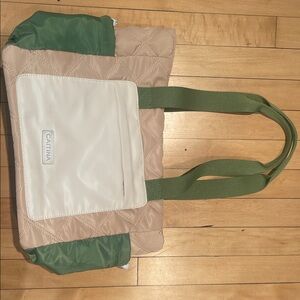 Catalina Quilted Tote in Green and Cream